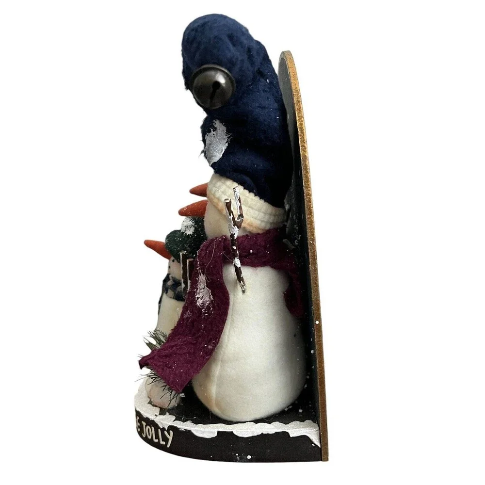 Stuffed Snowman Family Of 3 Wood Let it Snow Tis the Season Christmas Decoration